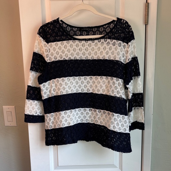 The Limited Tops - The Limited Blouse Top Navy White Lace Striped Stretch Size Medium